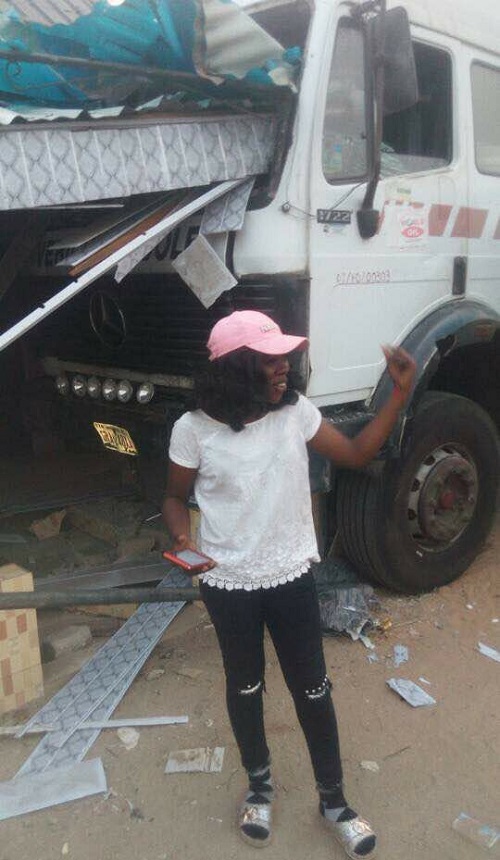 Salesgirl Cheats Death As Truck Rams Into Her Shop In Delta State [Photos]