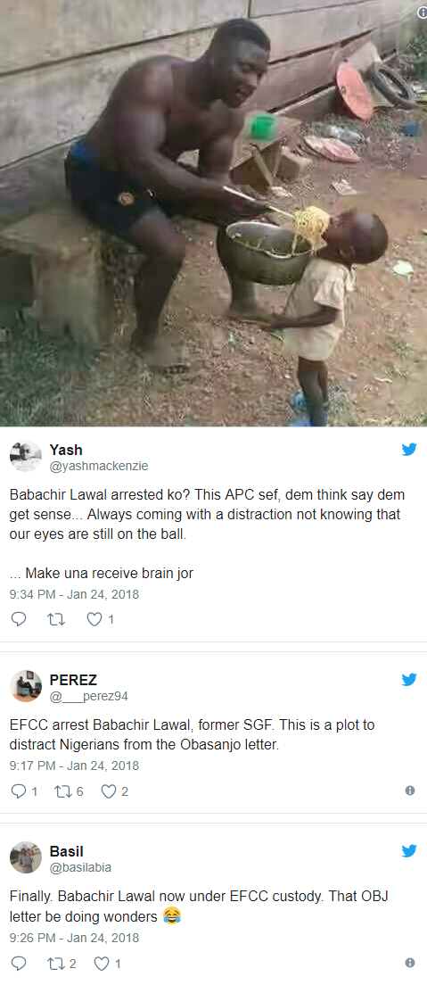 Moments ago, news got out that former SGF, Babachir Lawal has been finally arrested by the EFCC. Many believe the long awaited arrest is a direct result of the letter written to President Buhari by Olusegun Obasanjo yesterday.