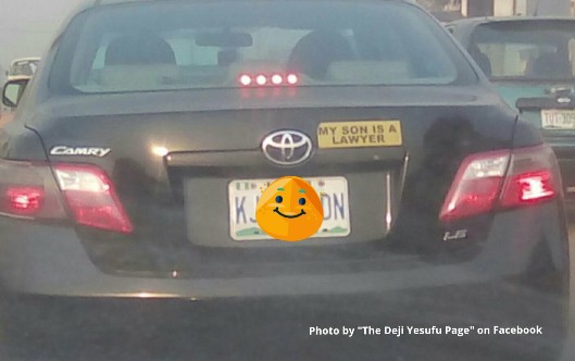 Photo Of The “My Son Is A Lawyer” Sticker Spotted On A Car In Ibadan [Photo]