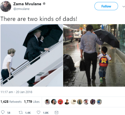 Twitter users roasts, president Trump for sheltering himself with umbrella and letting his son get rained on 