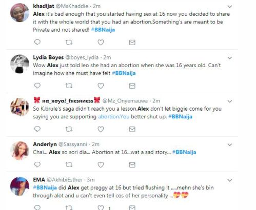 #BBNaija2018: Alex Just Revealed She Had An Abortion At 16 And Nigerians React