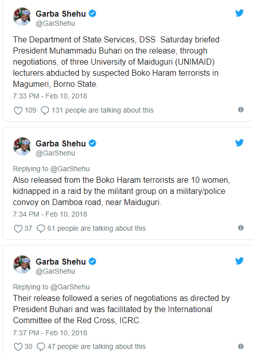 President Buhari Expressed Happiness On the Release of 3 UNIMAID Lecturers and 10 Women Abducted By Boko Haram Terrorists