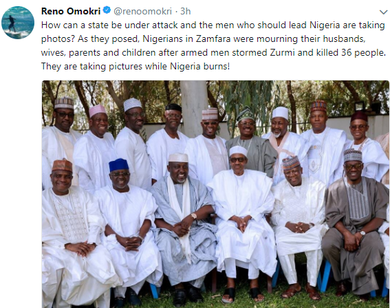 Reno Omokri Calls Out President Buhari and APC Governors for Taking Photos While Some States Are Under Serious Attacks