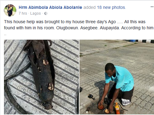 Servant Found with Various types of Charms 3 Days After Resuming Work in Lagos [Photos]