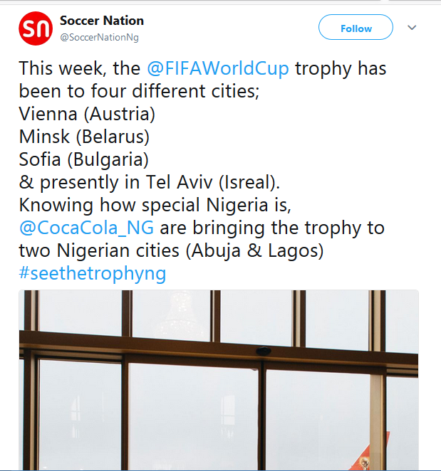 Original FIFA World Cup Trophy Will Arrive in Nigeria March 7