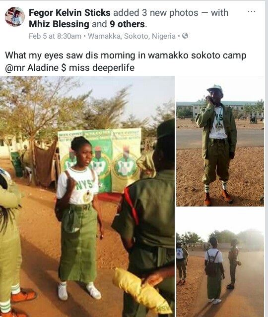 'Deeper Life' Corps member spotted wearing skirt at Wamakko orientation camp, Sokoto [Photos]