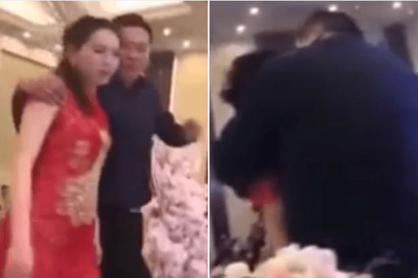 Serious Drama as father-in-law forces bride to kiss him at her wedding [Photos]