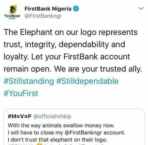 Finally, Firstbank Reacts To The Rumours That Its Elephant May Swallow Customers Money Finally, Firstbank Reacts To The Rumours That Its Elephant May Swallow Customers Money