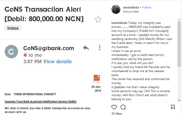 Good Samaritan Refunds N800k Paid To His GTbank Account By Mistake [Photos]