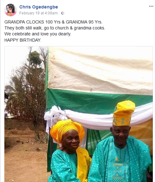 Old Nigerian Couple Celebrates Their 100th And 95th Birthdays Together [Photos]