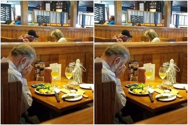 Heart Melting Photo Of Man Dining Alone With Wife’s Ashes On Valentine’s Day