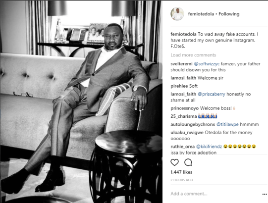 Finally, Femi Otedola Joins Instagram with ‘Otedola with The Money’ Post