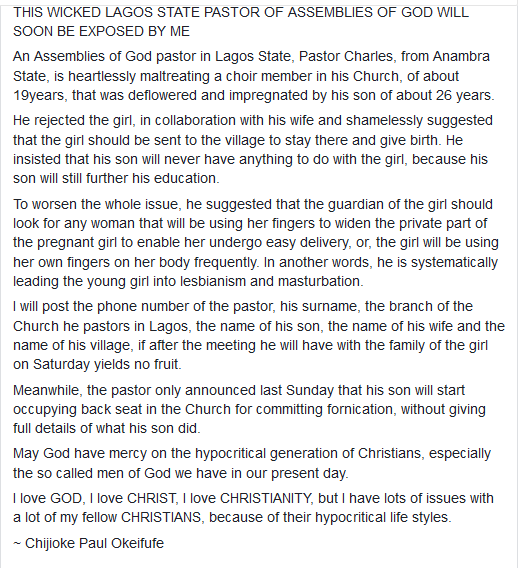 Pastor’s Son Allegedly dis virgins and Impregnates a Choir Member [Photos]