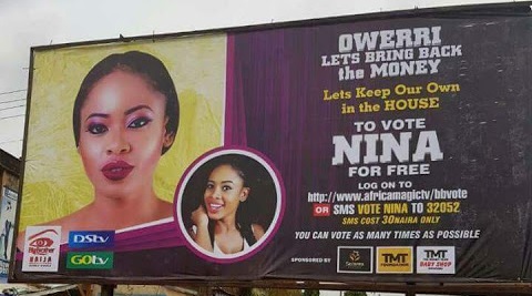 #BBNaija -Fans Support Nina with A Giant Bill Board in Owerri [Photos]