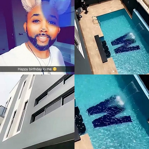 Banky W shows off his Lekki Mansion with His Initial ‘W’ Engraved in The Swimming Pool [photos]