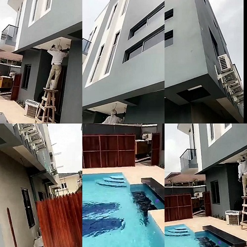 Banky W shows off his Lekki Mansion with His Initial ‘W’ Engraved in The Swimming Pool [photos]