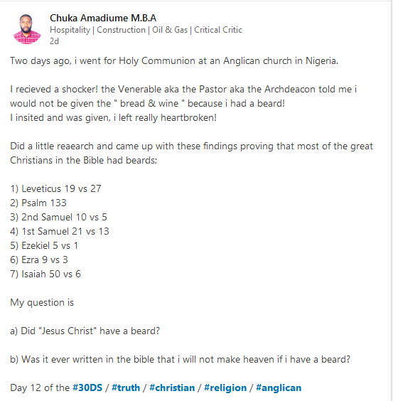 Heartbroken Man, Who Was Refused Holy Communion Because of His Beard Cries Out [Photos]