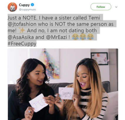 DJ Cuppy reveals that he is not dating Mr. Eazi and Asa Asika