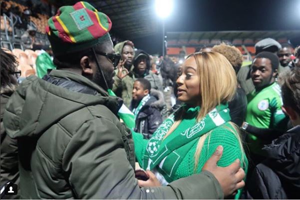 Mr Eazi, Dj Cuppy, And Temi Otedola, Spotted Watching Super Eagles Match [Photos]