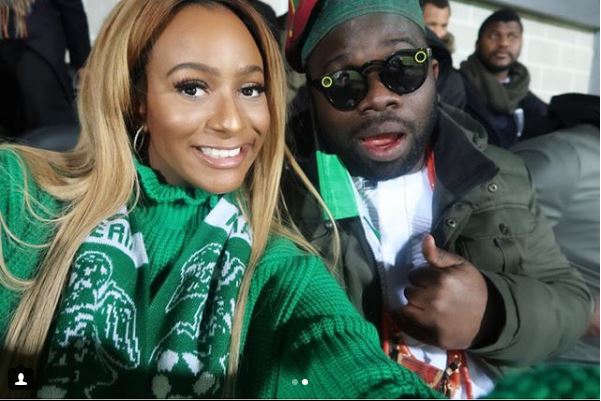 Mr Eazi, Dj Cuppy, And Temi Otedola, Spotted Watching Super Eagles Match [Photos]