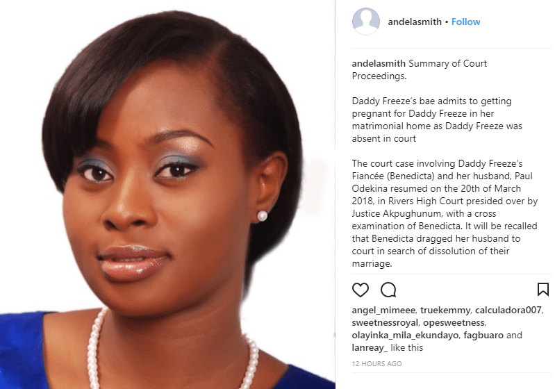 Benedicta Elechi, Daddy Freeze’s fiancée, admits to adultery in court