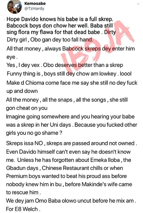 Chioma Is a Cheat, Babcock Boys Don Chop Am Finish – Davido’s Ex-Colleague Slams Him Over Girlfriend
