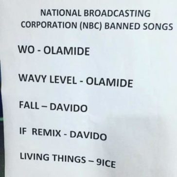 NBC Bans 9ice’s Living Things, Olamide’s Wo and Davido’s IF Remix 