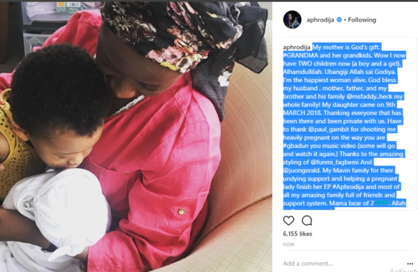 Mavins’ star,  Di’ja, welcomes her 2nd child