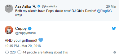 Finally, DJ Cuppy Confirms She’s Asa Asika’s Girlfriend