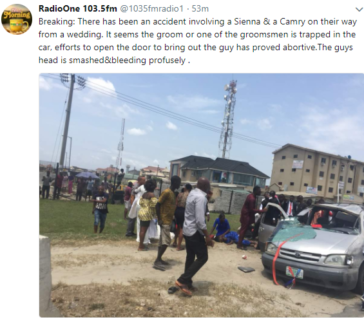 Tears!!!Groom feared dead as car gets involved in an accident in Lagos