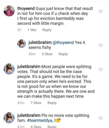 #BBNaija: ‘Something Is Wrong Somewhere’ – Juliet Ibrahim Reacts to Teddy A’s 8% Vote