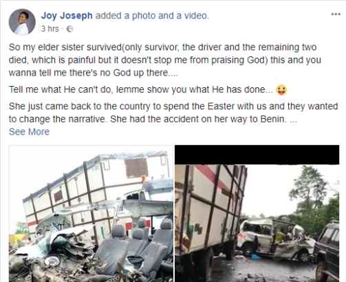 Nigerian Lady Survives Fatal Accident Moments After She Arrived Nigeria for Easter