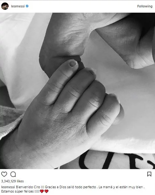 Lionel Messi Announces the Birth of His Third Son “Ciro”