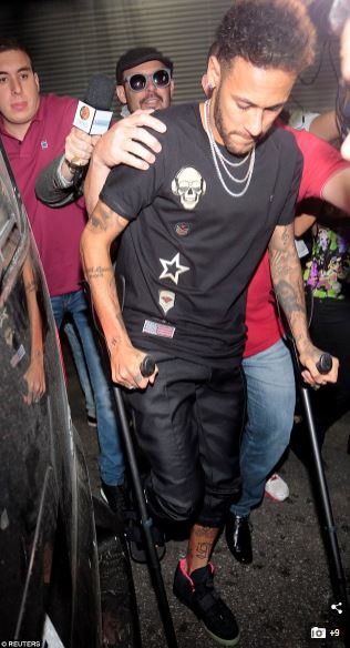 Injured Neymar Hits the Town to Attend Birthday Bash with Crutches in Brazil [Photos]