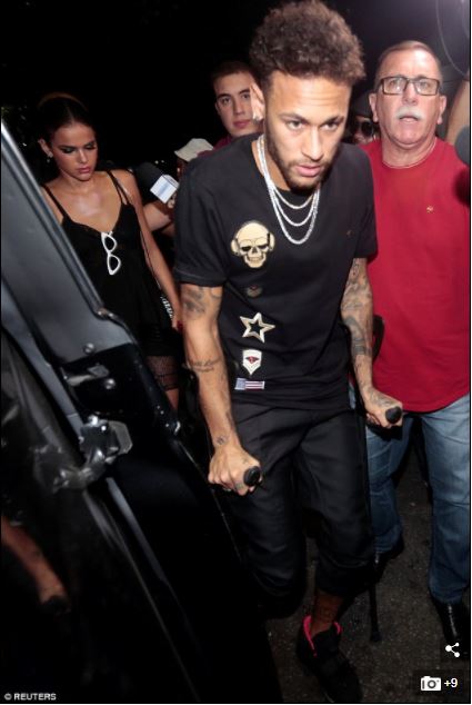 Injured Neymar Hits the Town to Attend Birthday Bash with Crutches in Brazil [Photos]