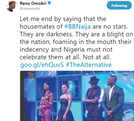 #BBNaija: Don’t Praise the Housemates, They Are Not Stars - Reno Omokri
