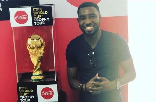 Singer Timi Dakolo Spotted Posing with The Original World Cup Trophy in Lagos [Photo]