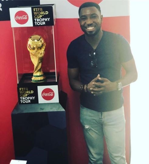 Singer Timi Dakolo Spotted Posing with The Original World Cup Trophy in Lagos [Photo]
