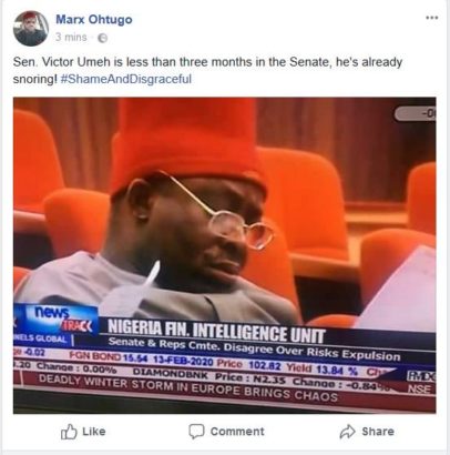 Anambra Senator, Victor Umeh Joins the List of Nigeria’s Sleeping Lawmakers [photos]