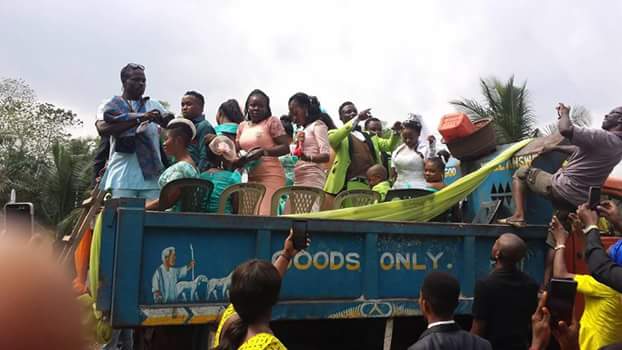 Couple Abia State, Ride Tipper Truck to Their Wedding Venue [Photos]