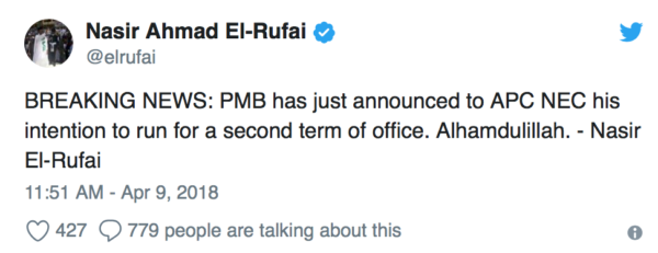 2019 Election: President Muhammadu Buhari Declares for Second Term, Dumps Obasanjo’s Advice Inside Gutter 