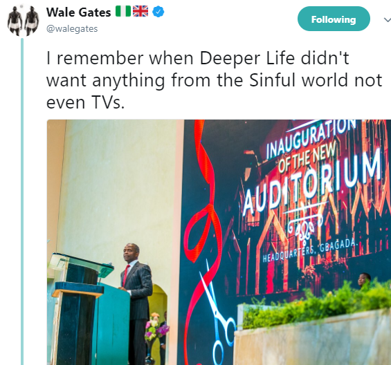 Twitter Influencer, Wale Gates Trolls Newly Unveiled Deeper Life Bible Church Auditorium
