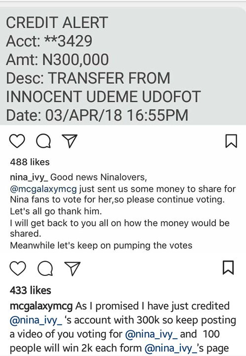 #BBNaija: MC Galaxy Spends Big, Donates N300,000 To Nina’s Fans to Vote For Her