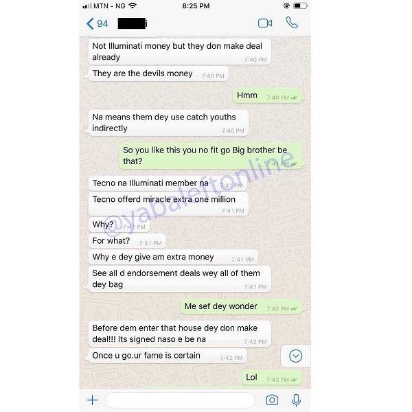 #BBNaija: “Miracle Has Sold His Soul to The Devil and Illuminati for Fame” – Nigerian Man Says, In Chat with Friend. [Screenshots]