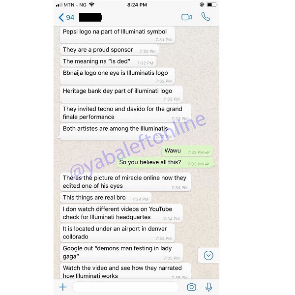 #BBNaija: “Miracle Has Sold His Soul to The Devil and Illuminati for Fame” – Nigerian Man Says, In Chat with Friend. [Screenshots]