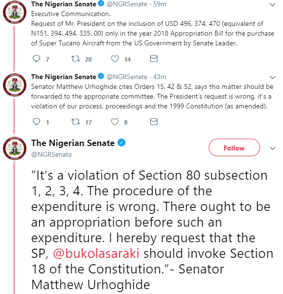 Members of the Nigerian senate this morning moved a motion for the impeachment of President Buhari.