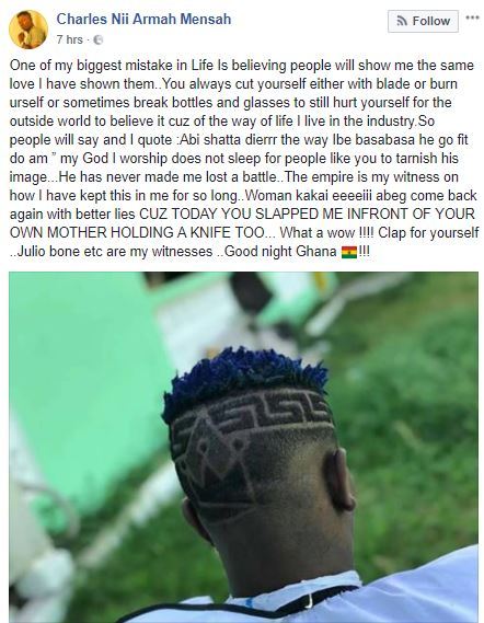 Ghanaian Singer, Shatta Wale Beats Up Wife After She Slapped Him
