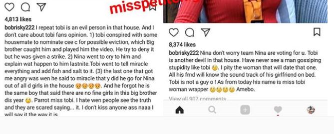 #BBNaija: Tobi Accused of Gossiping Too Much… See Hilarious Twitter Reactions [Photos]