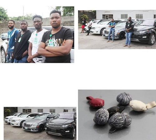 EFCC Arrests 4 Suspected Yahoo Boys in Lekki Area, Charms & Exotic Cars Recovered [Photos]