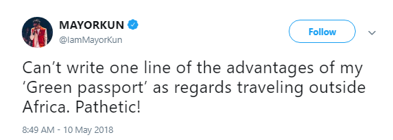 Singer, Mayorkun Rubbishes The Nigerian Passport
